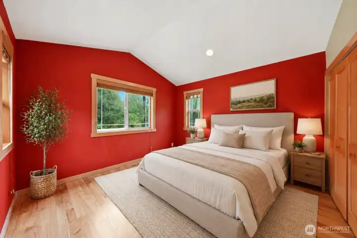 Virtually staged. Secondary bedroom with closet.
