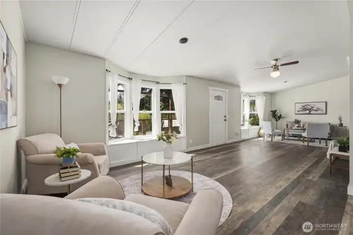 Large living room with 2 Bay windows