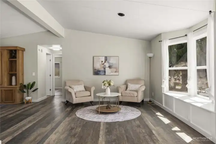 Living room with views of the sunsetting.
