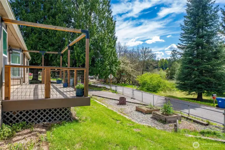 Established garden area with sunset views