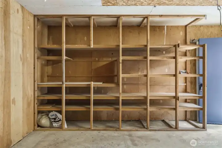2nd set of storage shelves in oversized garage