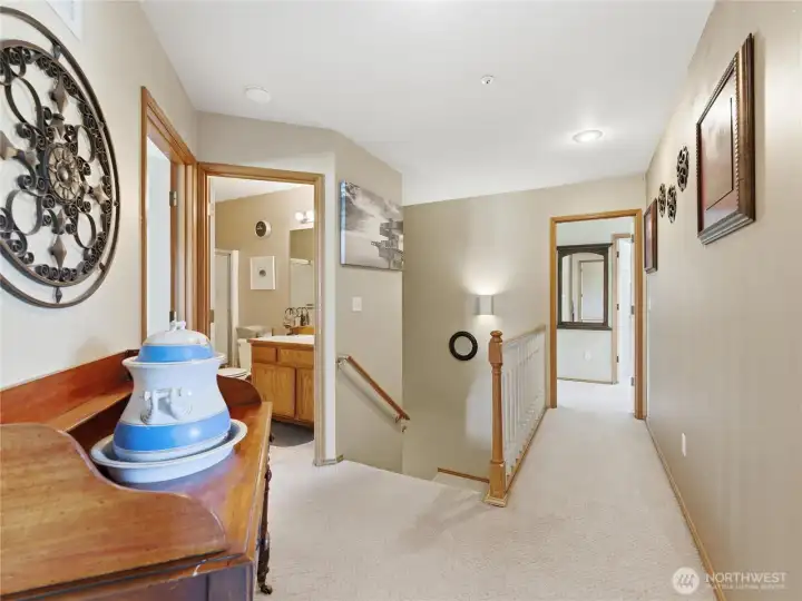 When you enter the upstairs you come to an open area for the three bedrooms using this bathroom closely located to all of them When you enter the upstairs you come to an open area for the three bedrooms using this bathroom closely located to all of them
