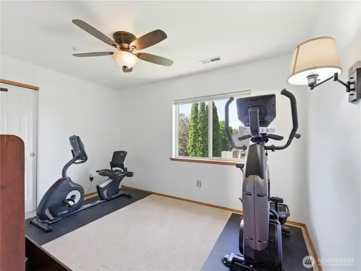 The forth bedroom currently being use for workout space can easily host a full size bed and desk or even be used for a home office space The forth bedroom currently being use for workout space can easily host a full size bed and desk or even be used for a home office space