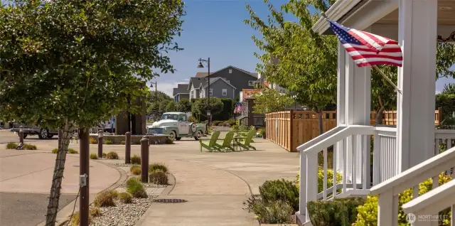 Sidewalks and streetlights.