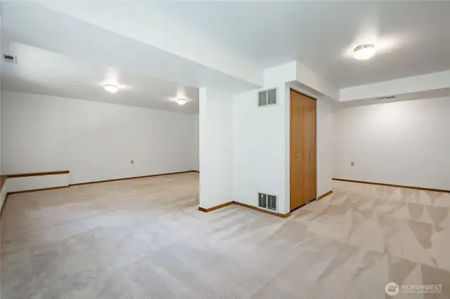 Large lower level. Furnace and water heater located in closet