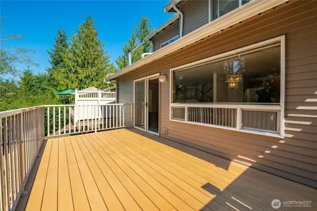 Large composite deck on the back of home.