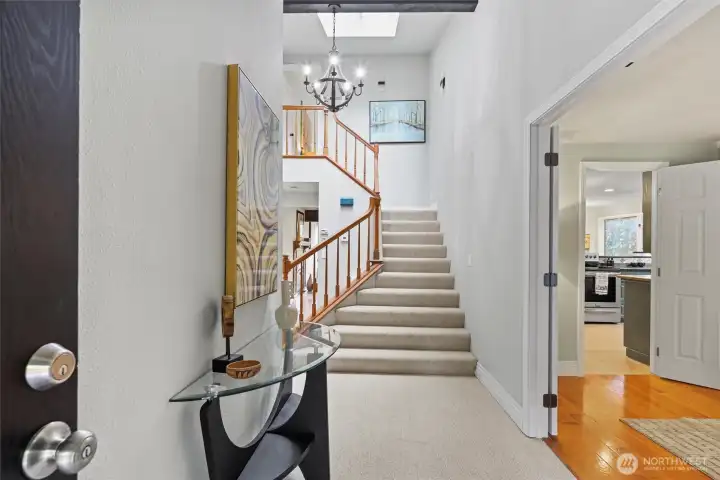 The grand entryway sets the tone for the home.