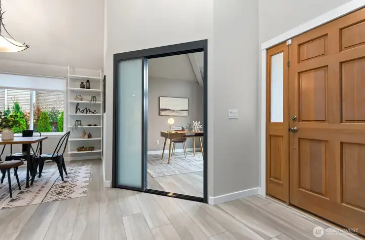 This newly installed glass sliding door creates ultimate privacy for your office or gym.