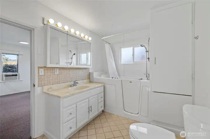 Bathroom- View from entry through Kitchen