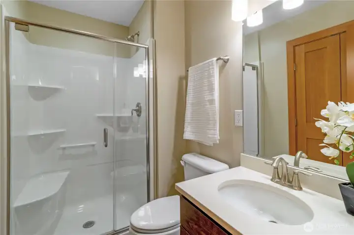 Lower level bathroom with walk-in shower Lower level bathroom with walk-in shower
