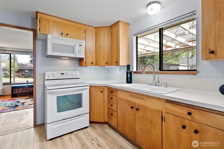 Kitchen is light and bright