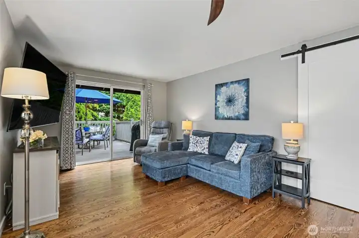 The family room opens up to the entertainment deck.