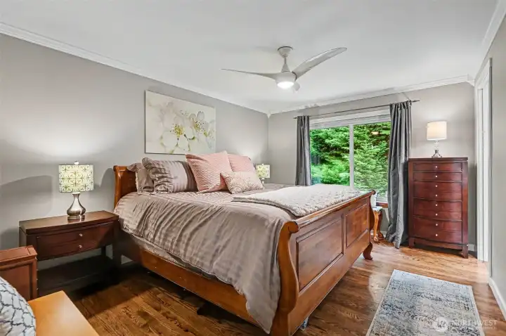 Primary suite offers a large walk-in closet with "California Closets".