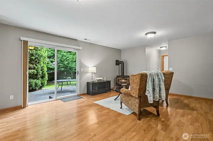 The lower level offers a walk-out patio and yard.