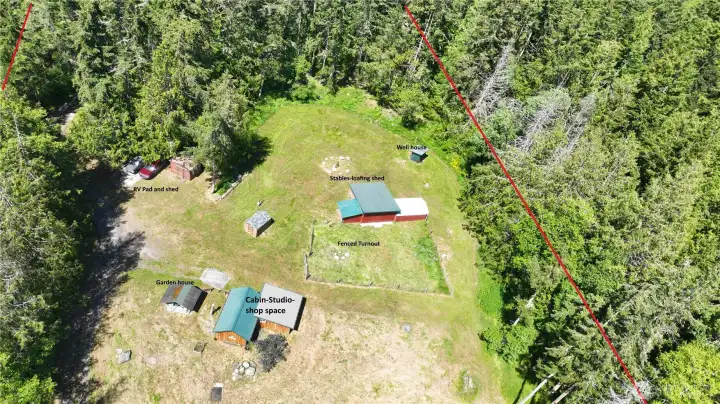 Looking down at the property.