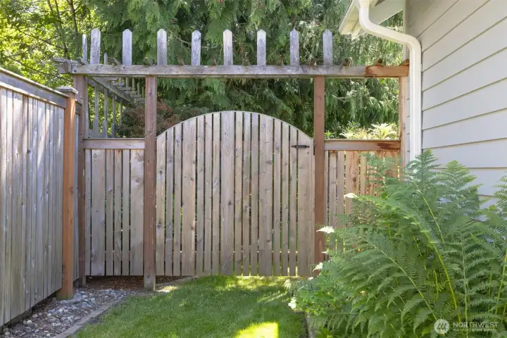 Side gate to backyard Side gate to backyard