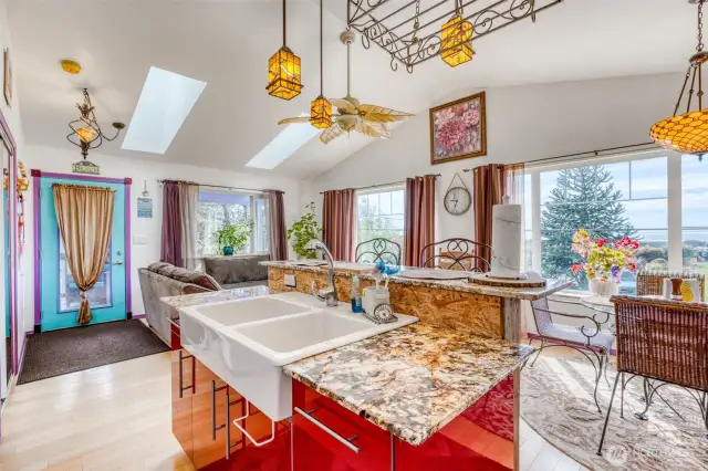 Kitchen island.  See ocean view from window.