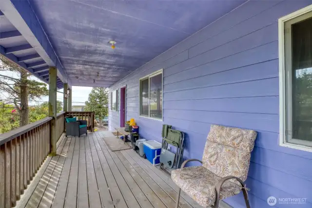 Covered composite deck.