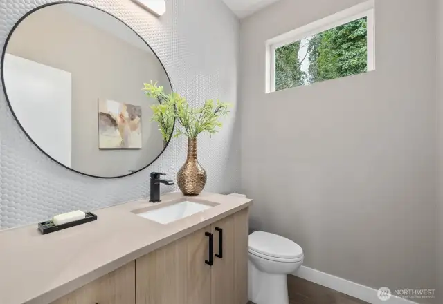 Powder room on great room level