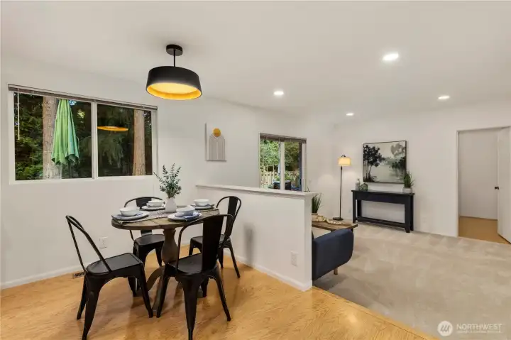Your kitchen has a lovely eat-in space with new feature chandelier.