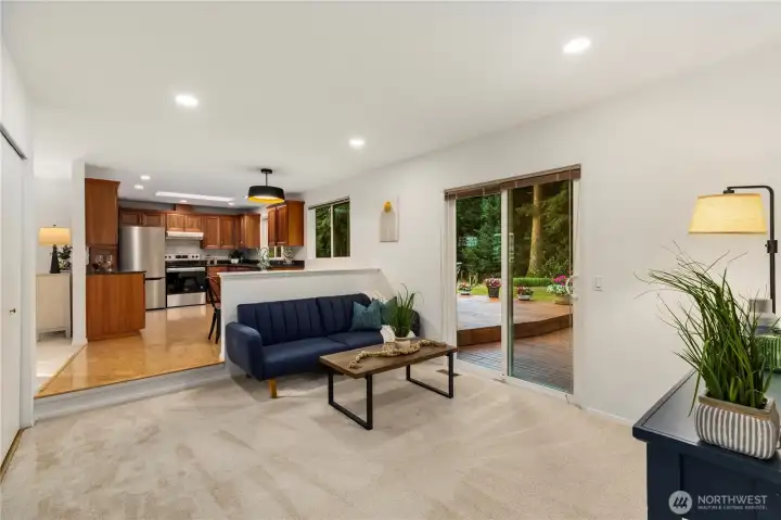 Here's your view from the office back into the family room and kitchen.
