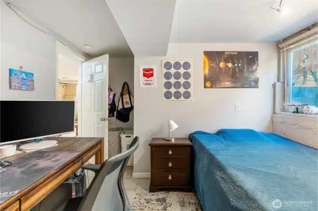 One of two bedrooms in the basement.