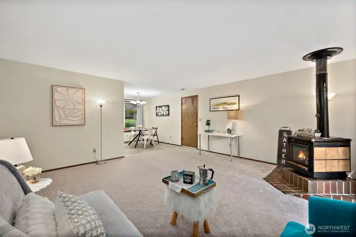 View from the corner of the living room to the dining area