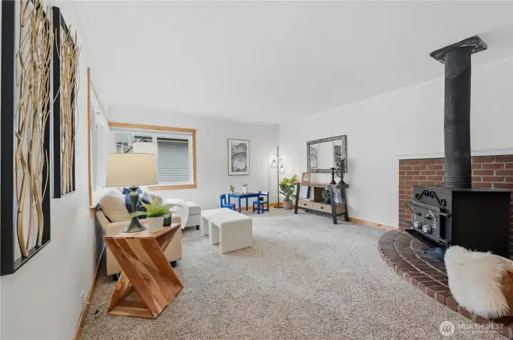 Bonus room with wood burning fireplace.