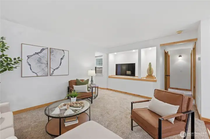 Family room adjacent to kitchen.