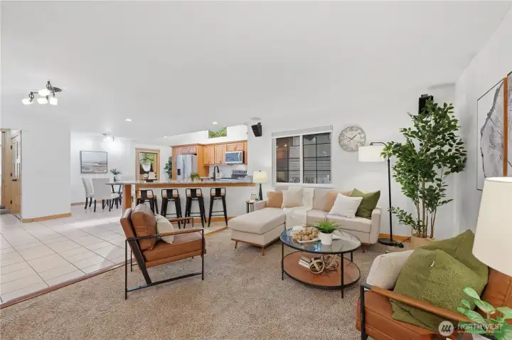 Eating bar at the kitchen counter offers flexibility.