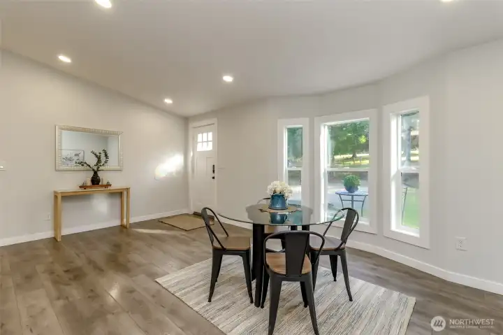 This angle from the dining room faces the front door and overlooks the front porch.