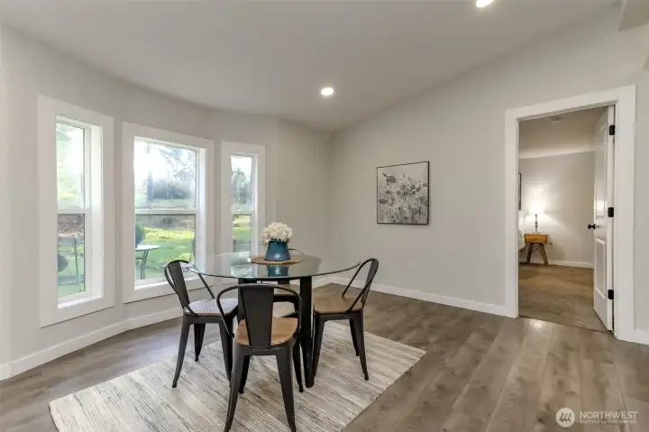 Dining room faces primary bedroom and en suite.