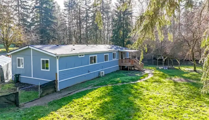 Backyard with fenced backyard.