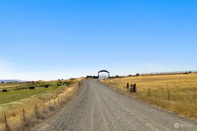 Gravel road up to the gate