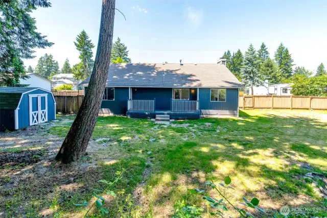Back yard with Shed and Gate with access.