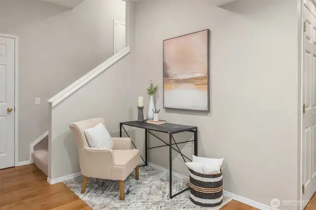 Lower level landing - perfect for an office or reading nook.