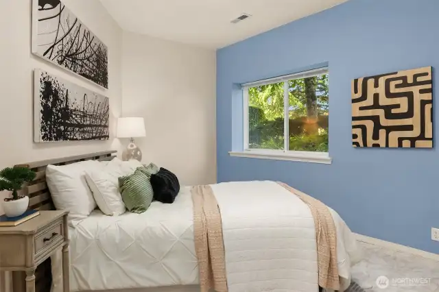 Lower level bedroom with large closet.