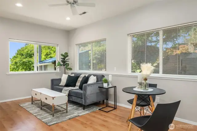 Separate entrance with zero stairs and 1-car garage make this ideal for a MIL or income generating space.