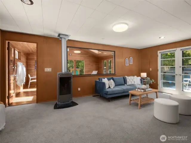 Den with new carpet & gas fireplace