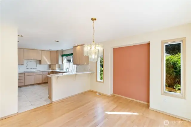 Inset in dining room could hold a hutch or sideboard or ?