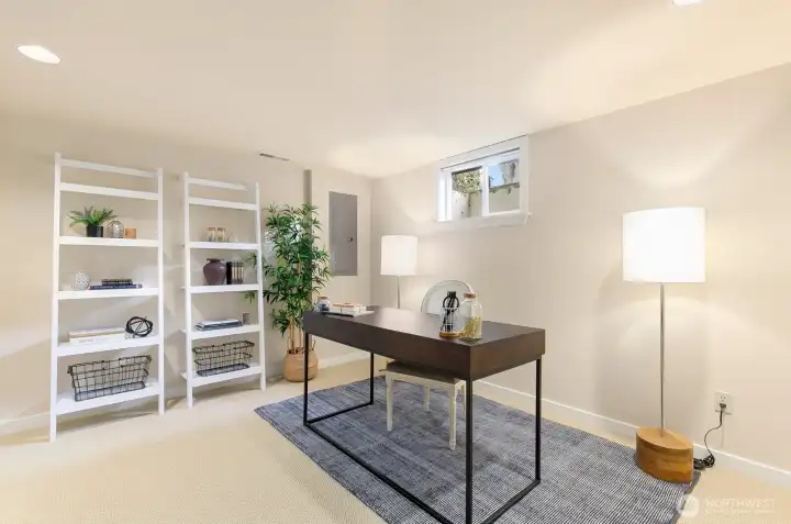 The fourth bedroom is non-conforming and makes for a great guest room or office. There is space outside to dig out a window well for egress!