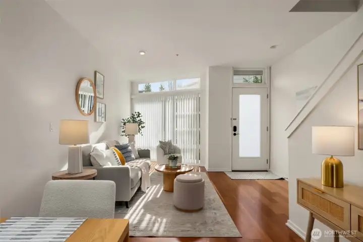 This bright, open entry-level living space. The whole unit is freshly painted!