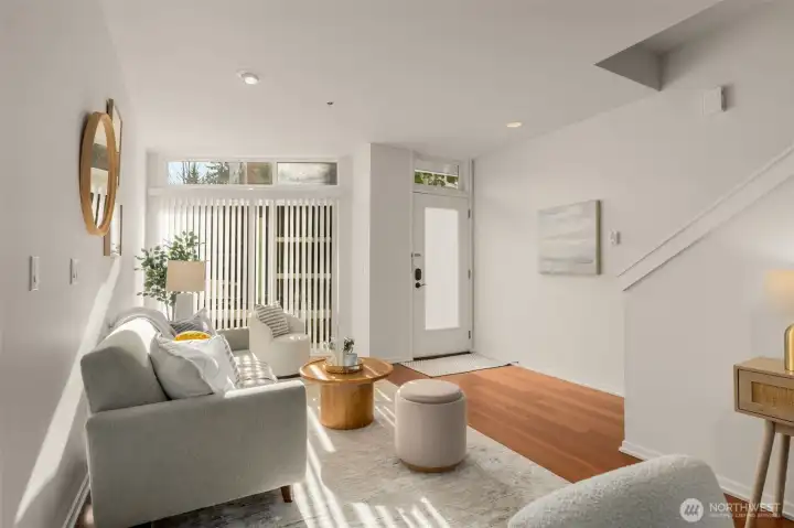 The living room looks out to the courtyard area so it has great privacy and evergreen views!