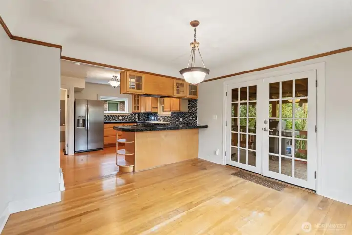 Dining area with French doors to outside deck