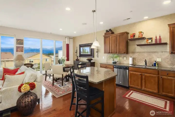 Open, social kitchen with island seating.
