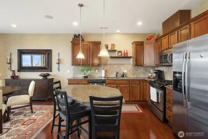 Cooks will enjoy the stainless-steel appliances.