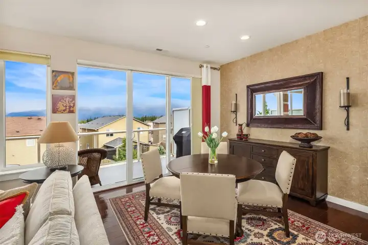 Host alongside mountain views in the integrated dining area.