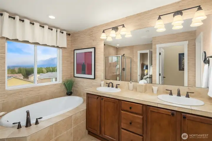 The dual vanity helps you beat the morning rush.