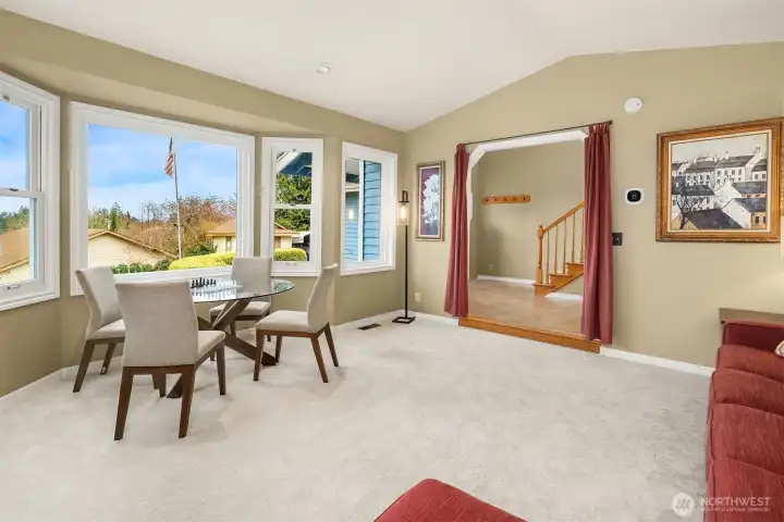 Morning coffee in the living room as the sun comes up over the Cascade Mountains