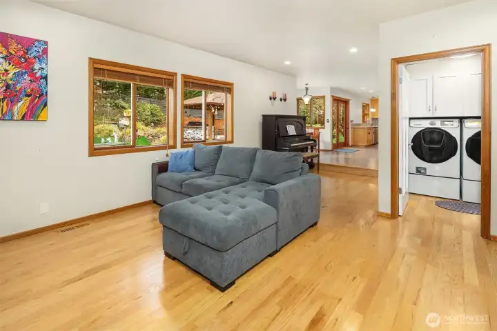 Family room is just off the kitchen area